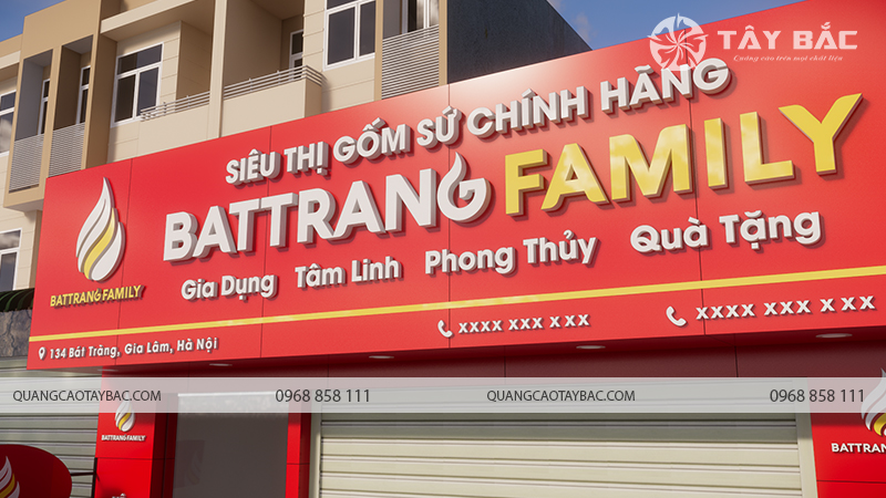 Biển hiệu siêu thị gốm sứ bát tràng Family
