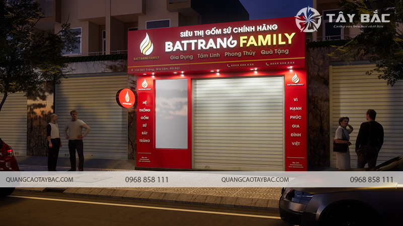 Biển hiệu siêu thị gốm sứ bát tràng Family