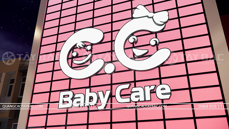 Biển hiệu siêu thị Baby Care CC mẹ và bé