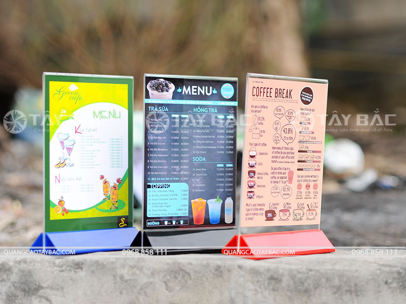 Bảng menu mica để bàn
