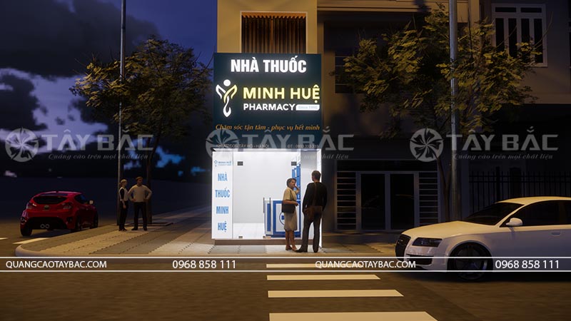 Phối cảnh buổi tối nhà thuốc Minh Huệ