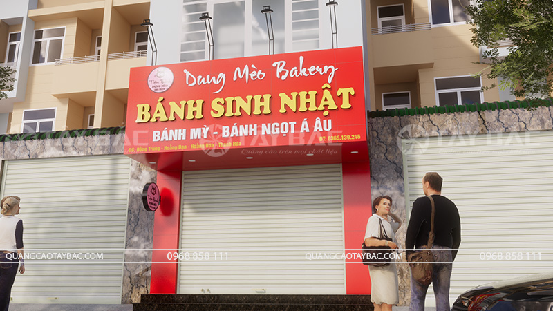 Biển quảng cáo Dung Mèo Bakery.