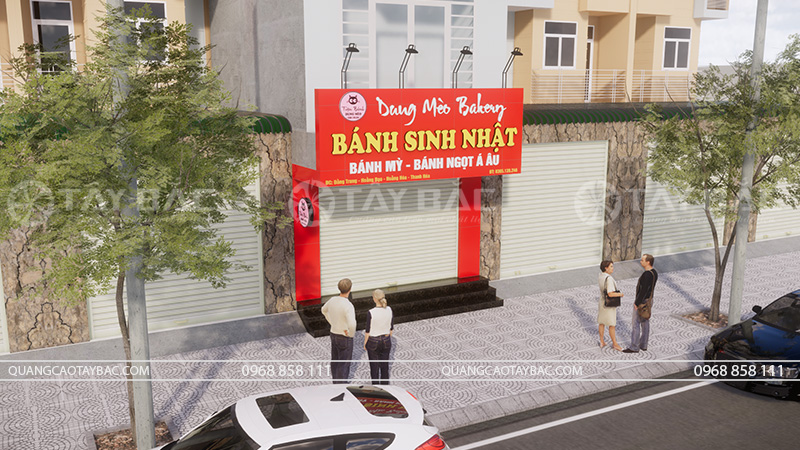Biển quảng cáo Dung Mèo Bakery.