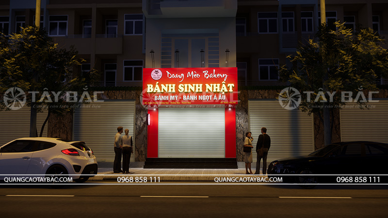 Biển quảng cáo Dung Mèo Bakery.