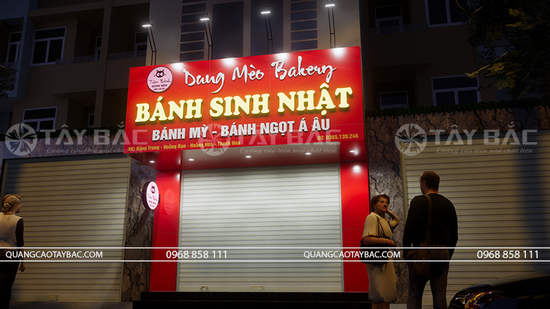 Biển quảng cáo Dung Mèo Bakery.