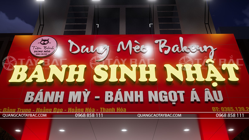 Biển quảng cáo Dung Mèo Bakery.