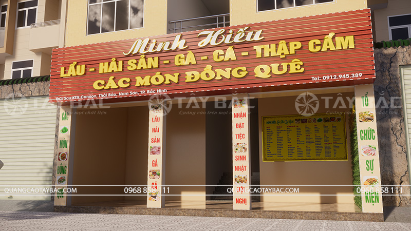 Biển hiệu nhà hàng Minh Hiếu-lẩu hải sản