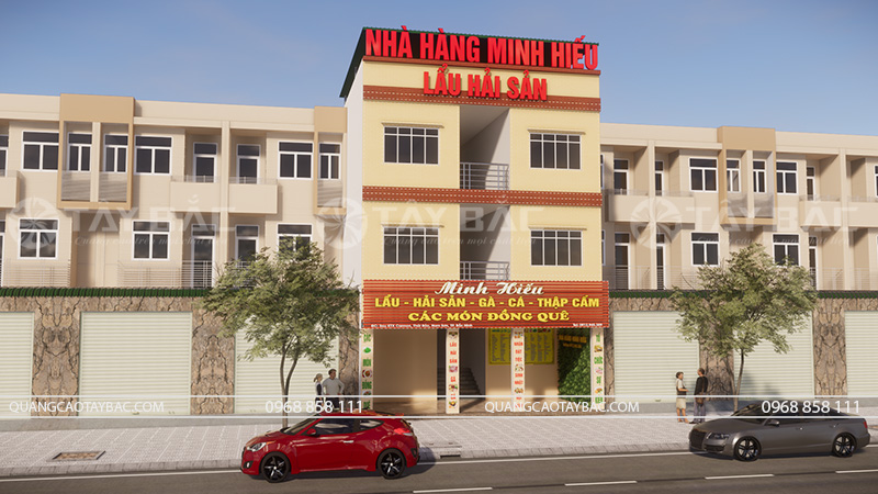 Biển hiệu nhà hàng Minh Hiếu-lẩu hải sản