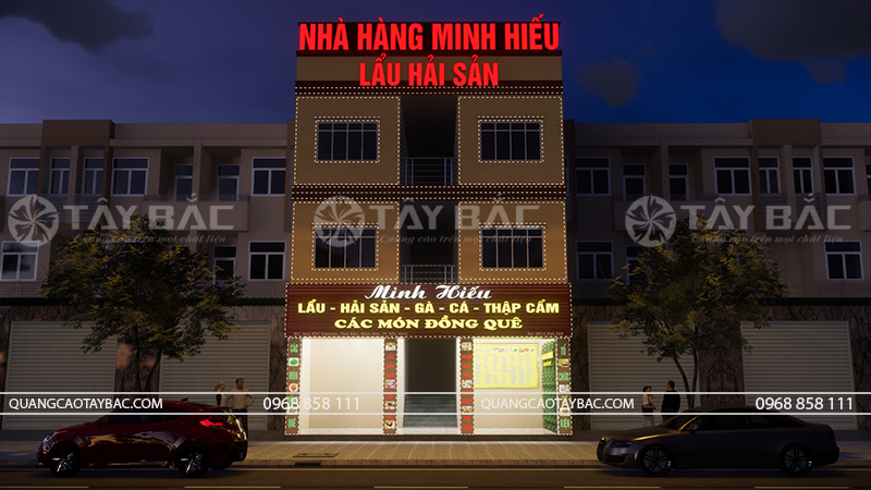 Biển hiệu nhà hàng Minh Hiếu-lẩu hải sản