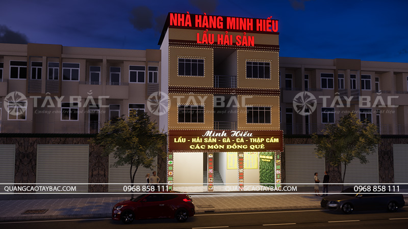 Biển hiệu nhà hàng Minh Hiếu-lẩu hải sản
