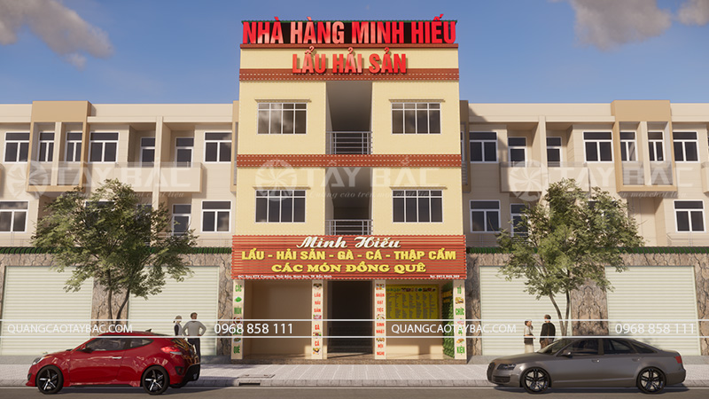 Biển hiệu nhà hàng Minh Hiếu-lẩu hải sản
