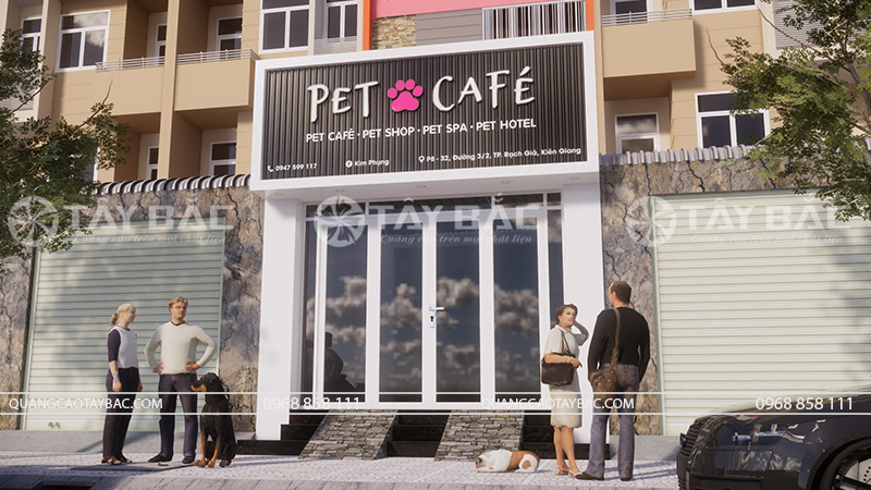 Biển quảng cáo cafe Pet và dịch vụ cho thú cưng.