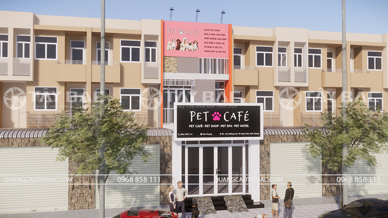 Biển quảng cáo cafe Pet và dịch vụ cho thú cưng.