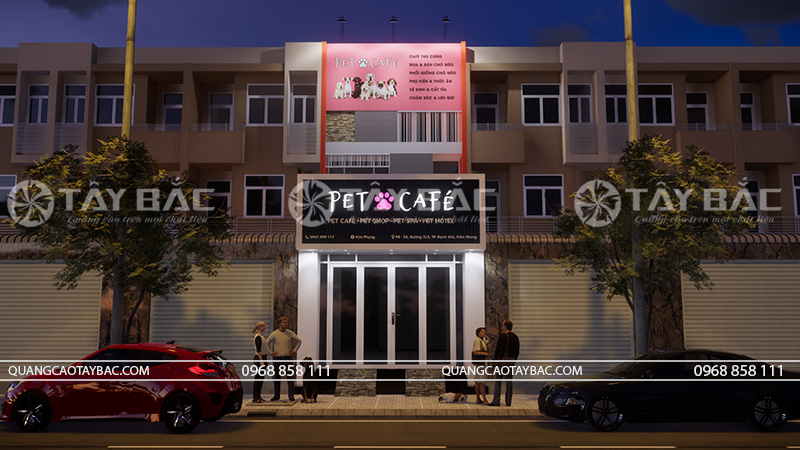 Biển quảng cáo cafe Pet và dịch vụ cho thú cưng.