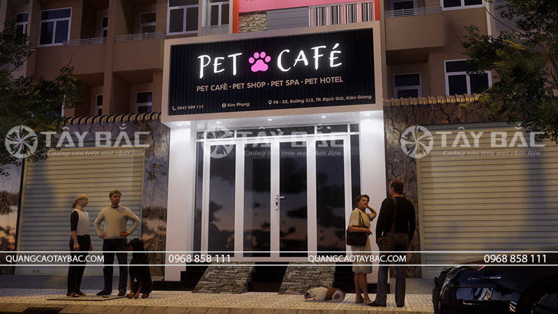 Biển quảng cáo cafe Pet và dịch vụ cho thú cưng.