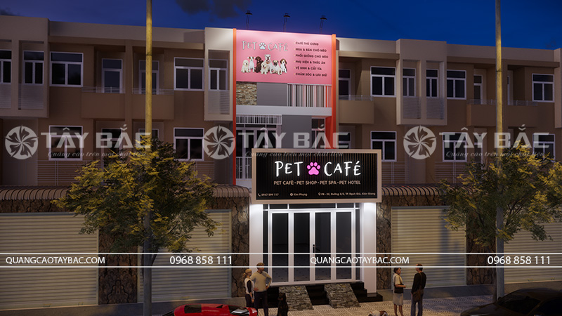 Biển quảng cáo cafe Pet và dịch vụ cho thú cưng.