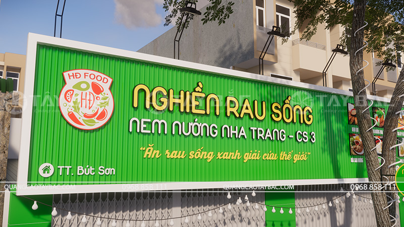 Biển quảng cáo tiệm ăn vặt Nghiền Rau Sống