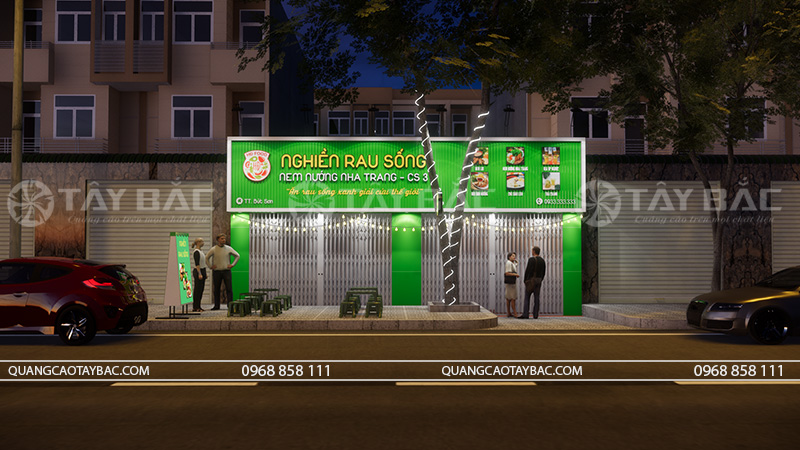 Biển quảng cáo tiệm ăn vặt Nghiền Rau Sống