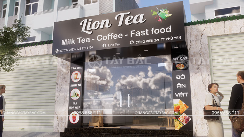 Biển quảng cáo quán ăn vặt, trà sữa Lion Tea