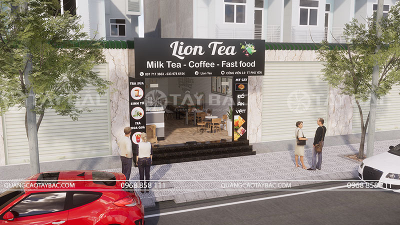 Biển quảng cáo quán ăn vặt, trà sữa Lion Tea