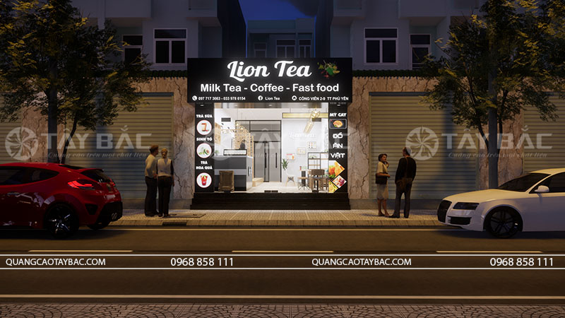 Biển quảng cáo quán ăn vặt, trà sữa Lion Tea