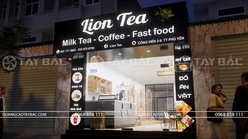 Biển quảng cáo quán ăn vặt, trà sữa Lion Tea