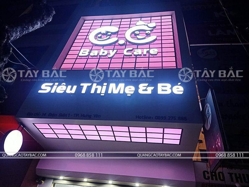Thi công biển quảng cáo cửa hàng mẹ và bé CC Baby