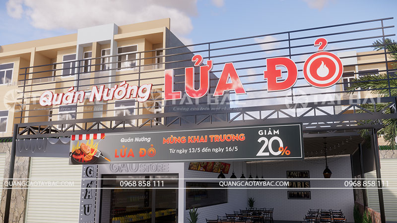 Biển hiệu lẩu nướng Lửa Đỏ