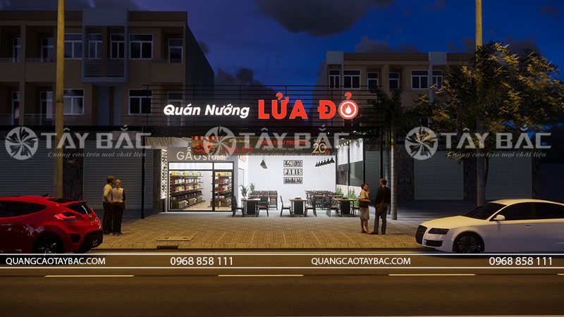 Biển hiệu lẩu nướng Lửa Đỏ