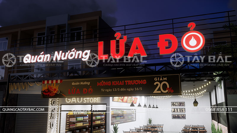 Biển hiệu lẩu nướng Lửa Đỏ