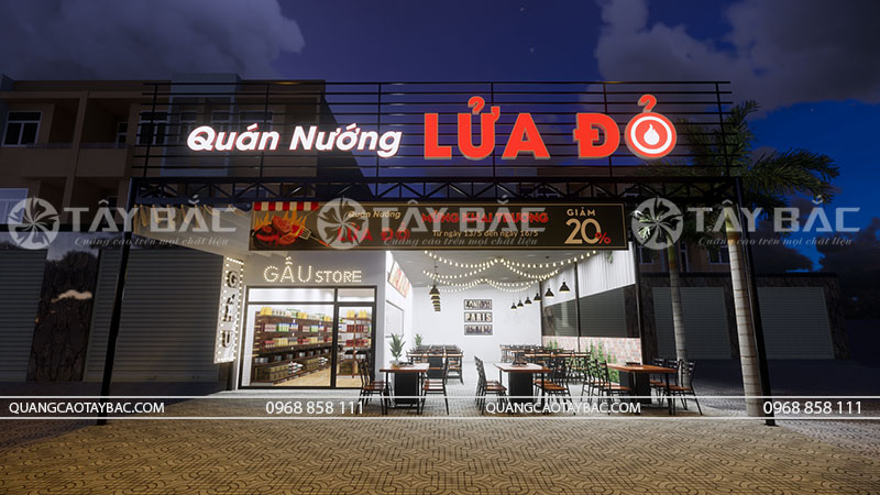 Biển hiệu lẩu nướng Lửa Đỏ