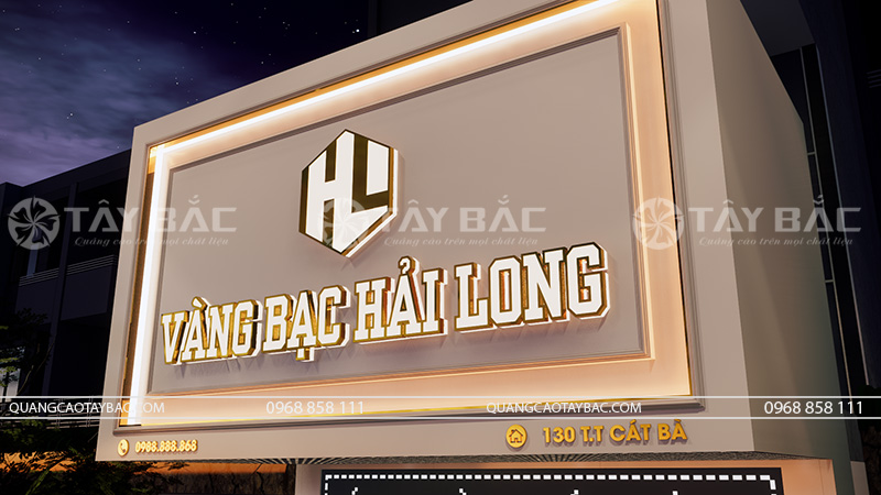 Thiết kế thi công bảng hiệu tiệm vàng Hải Long