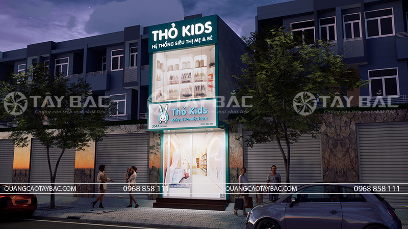 Biển quảng cáo cửa hàng mẹ và bé Thỏ Kids