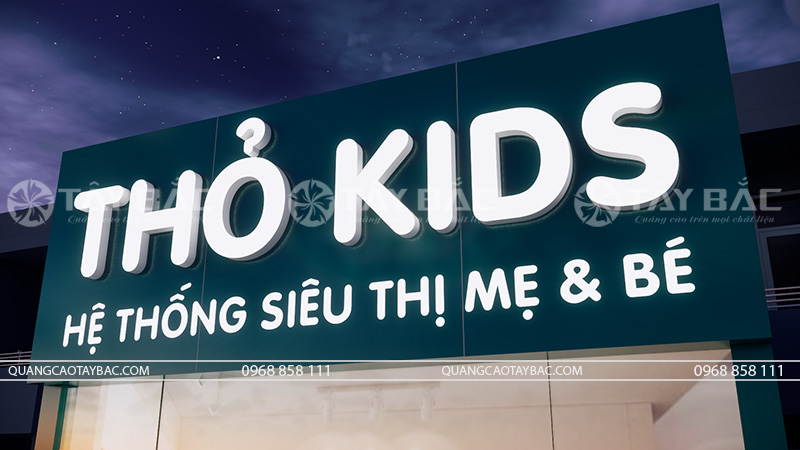 Biển quảng cáo cửa hàng mẹ và bé Thỏ Kids