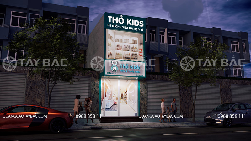 Biển quảng cáo cửa hàng mẹ và bé Thỏ Kids